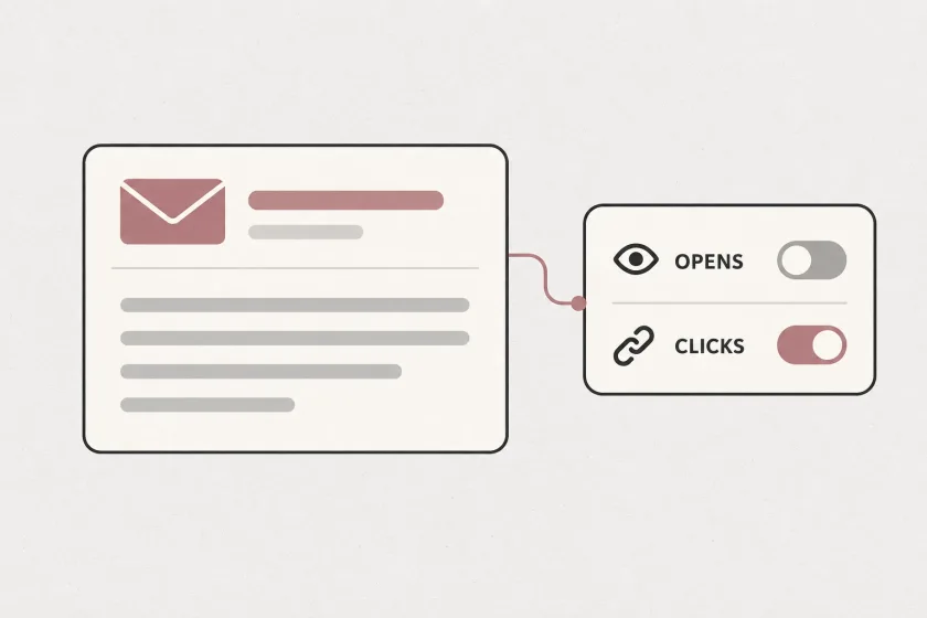 An email message beside preferences for open and link tracking.