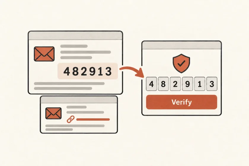 An email verification code beside a verification form and an alternative email link.