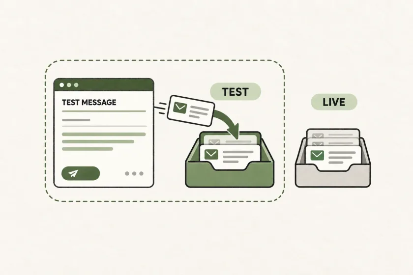 A test email contained in a sandbox inbox, separate from production messages.